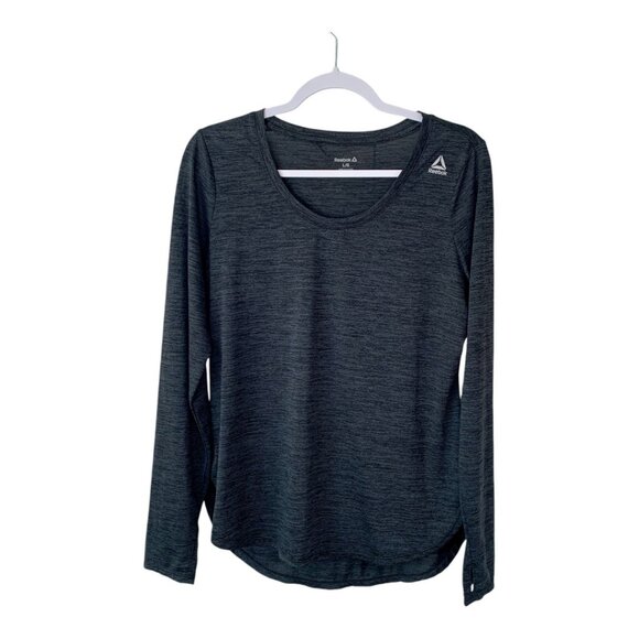 Reebok Long Sleeve Polyester Athletic Black/Gray Top - Picture 1 of 3